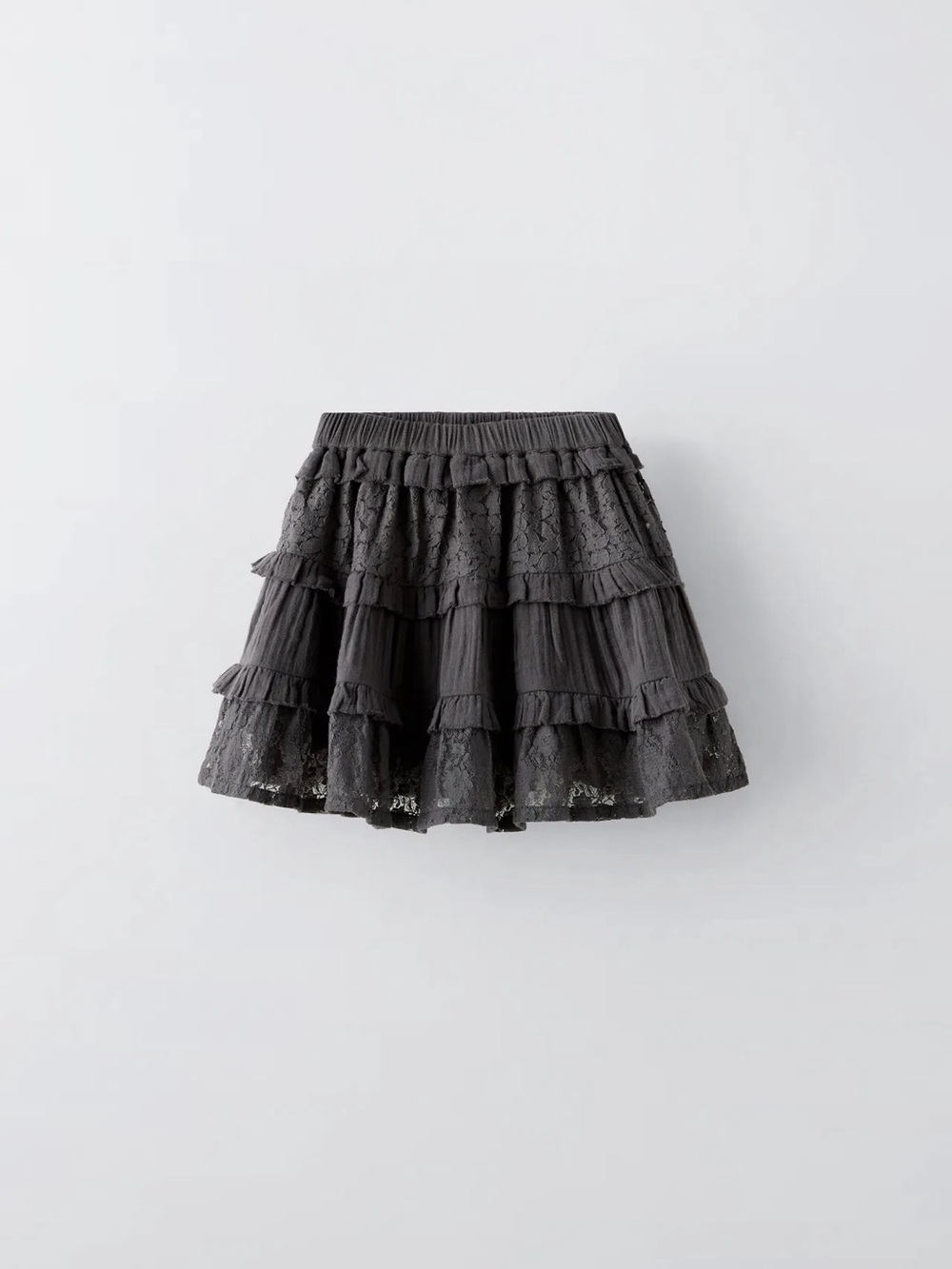 Zara kids Gray Tiered Lace Ruffle Skirt